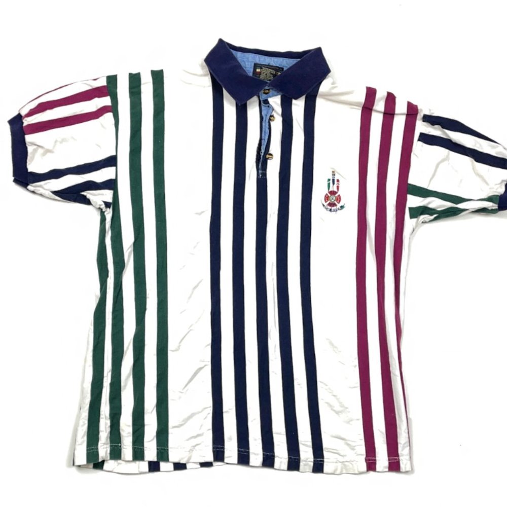 VTG 90s Colorblock Striped Polo Shirt Stripes